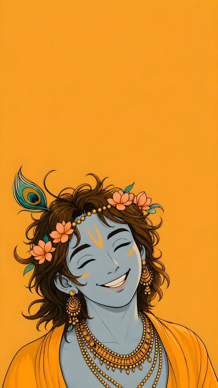 Smiling Lord Krishna – Golden Divine Art Poster