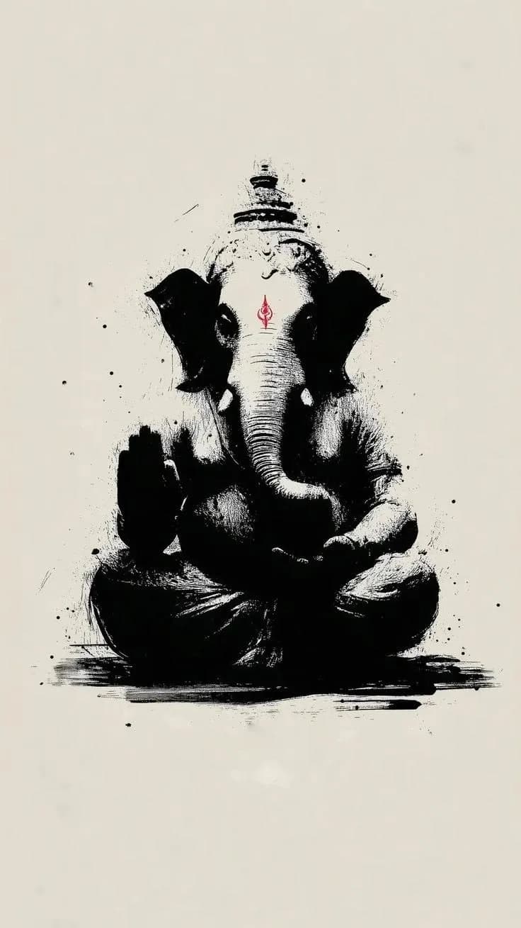 Lord Ganesha – Monochrome Ink Art Poster