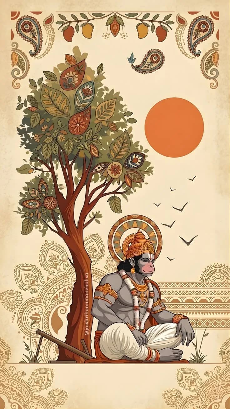 Lord Hanuman – Sacred Tree Folk Art Poster
