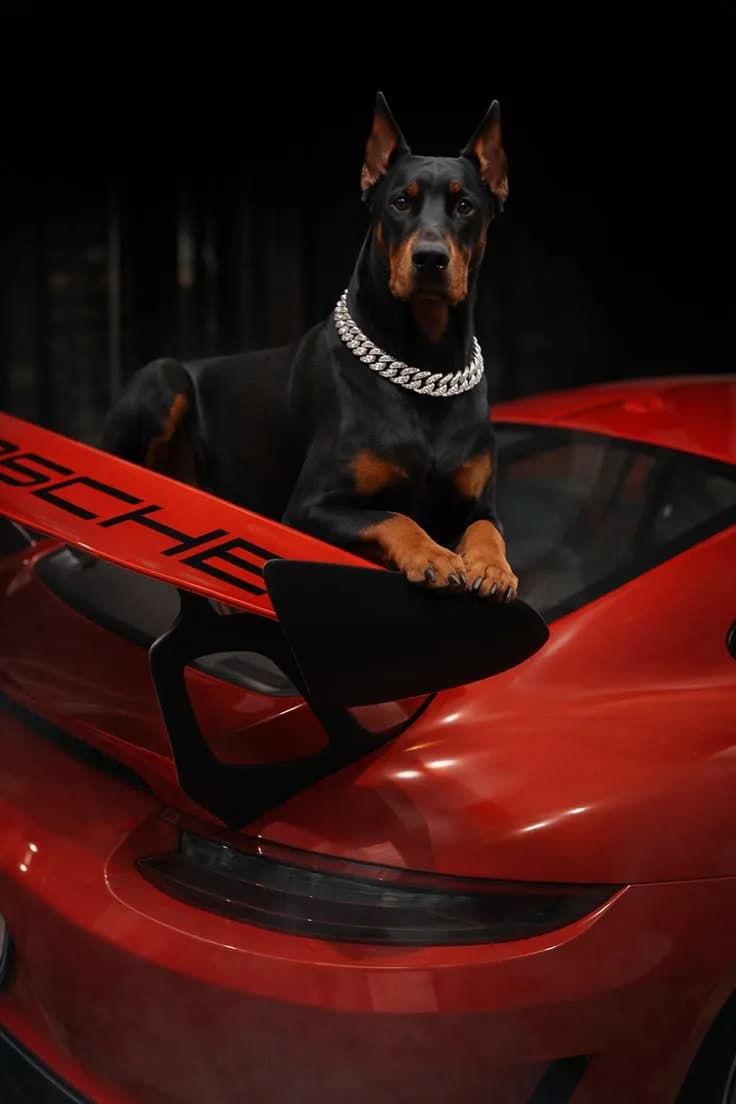 REDLINE ROYALTY – Luxury Doberman Sports Car Poster