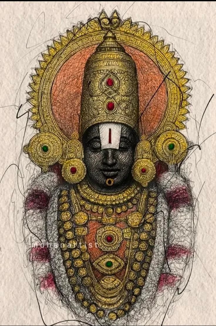 Lord Venkateswara – Sacred Gold Sketch Poster