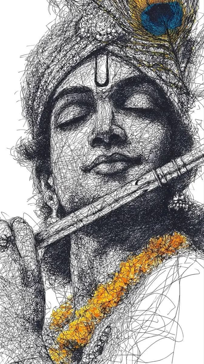 Lord Krishna – Divine Flute String Art Poster